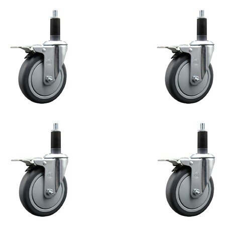 Service Caster 5'' Thermoplastic Rubber Swivel 1-1/8'' Expanding Stem Caster Set Total Lock Brake, 4PK SCC-EXTTL20S514-TPRB-118-4